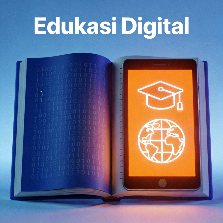 Konsep edukasi digital dengan simbol buku dan perangkat elektronik